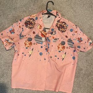 Pink outer space button up